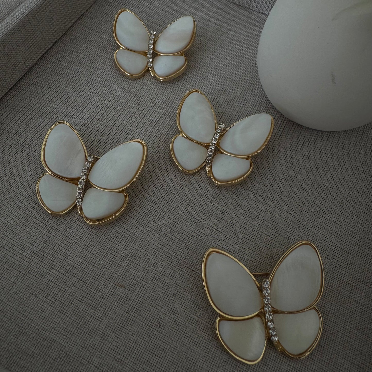 Large Genuine Shell Butterfly Brooch, Sparkling CZ Detail