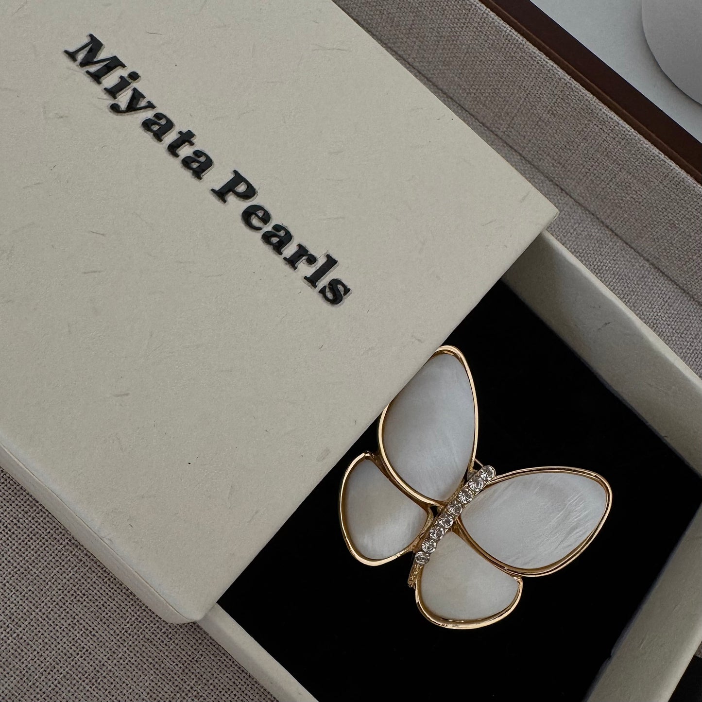 Large Genuine Shell Butterfly Brooch, Sparkling CZ Detail