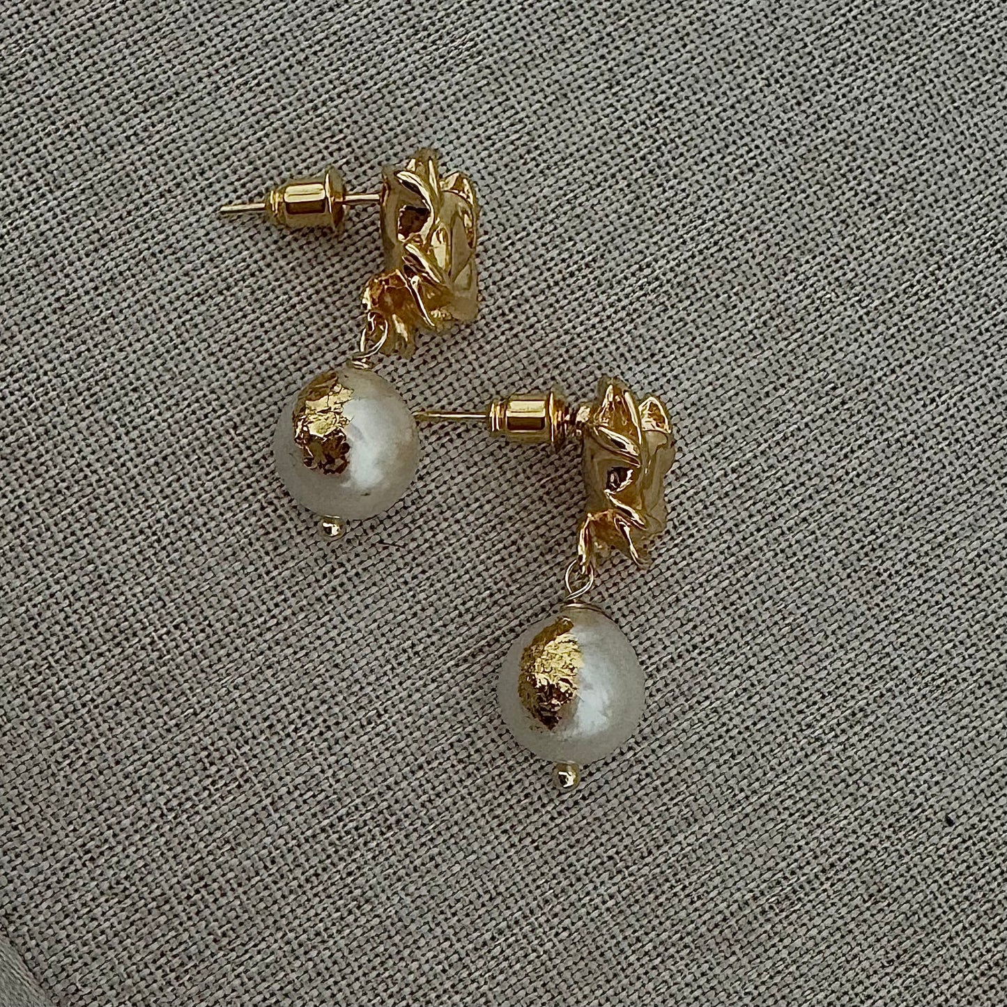 Vintage Floral Natural Pearl Dangle Earrings