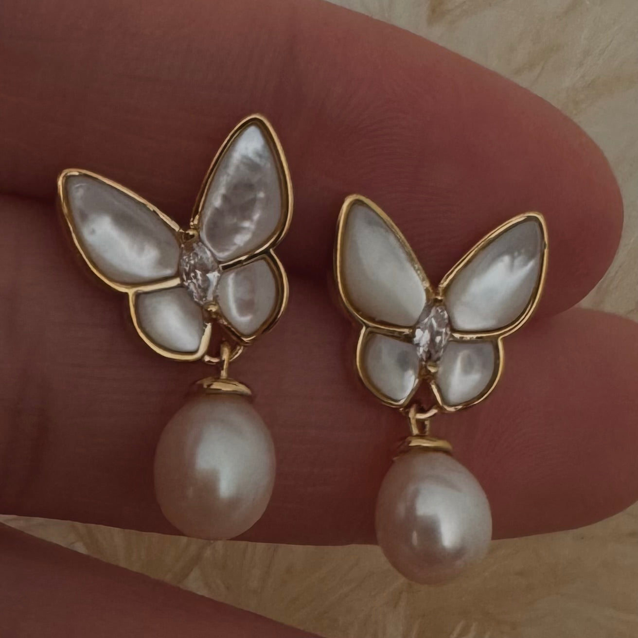 Butterfly Grace Pearl drop earrings