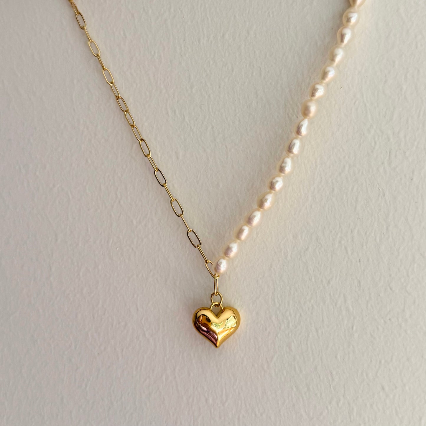 Genuine Freshwater Pearl Necklace with gold filled heart