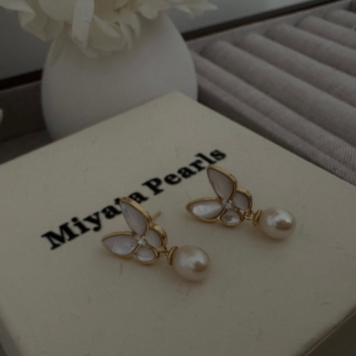 Butterfly Grace Pearl drop earrings