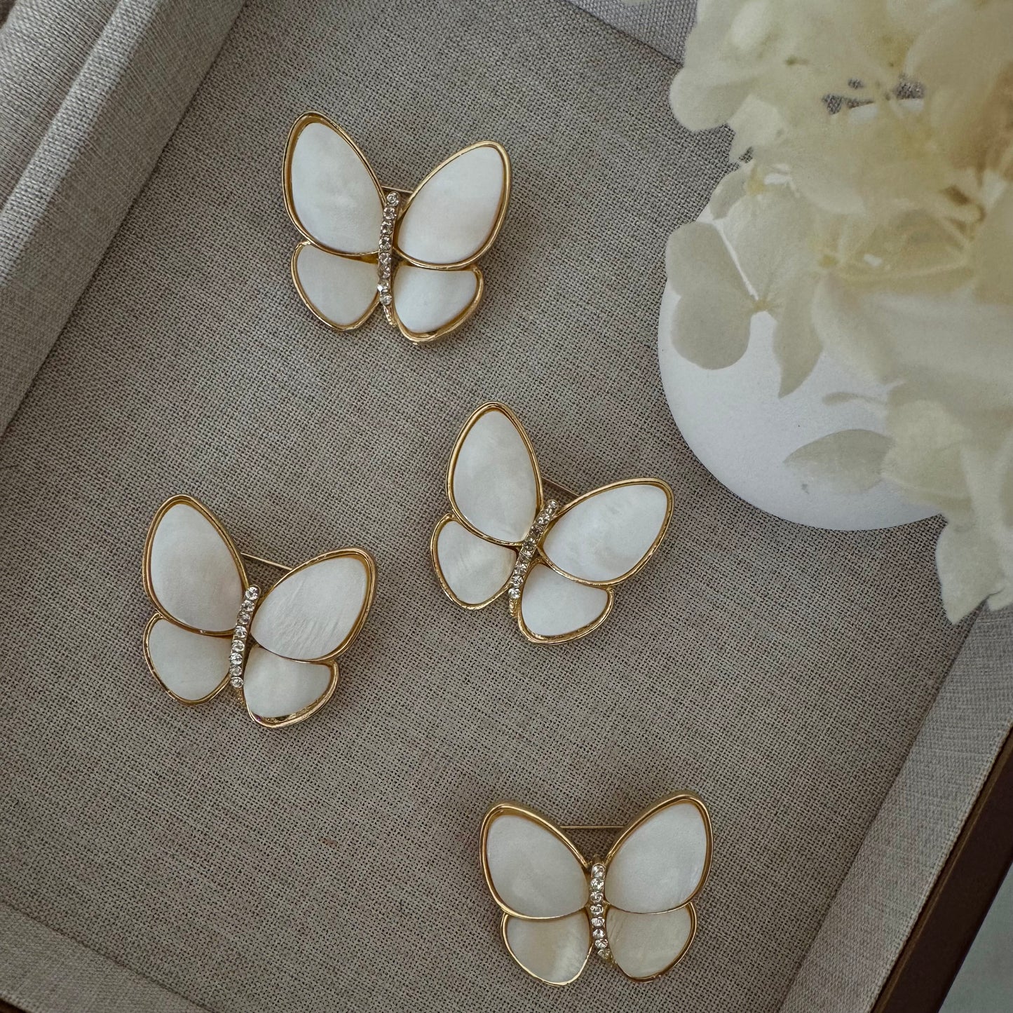 Large Genuine Shell Butterfly Brooch, Sparkling CZ Detail