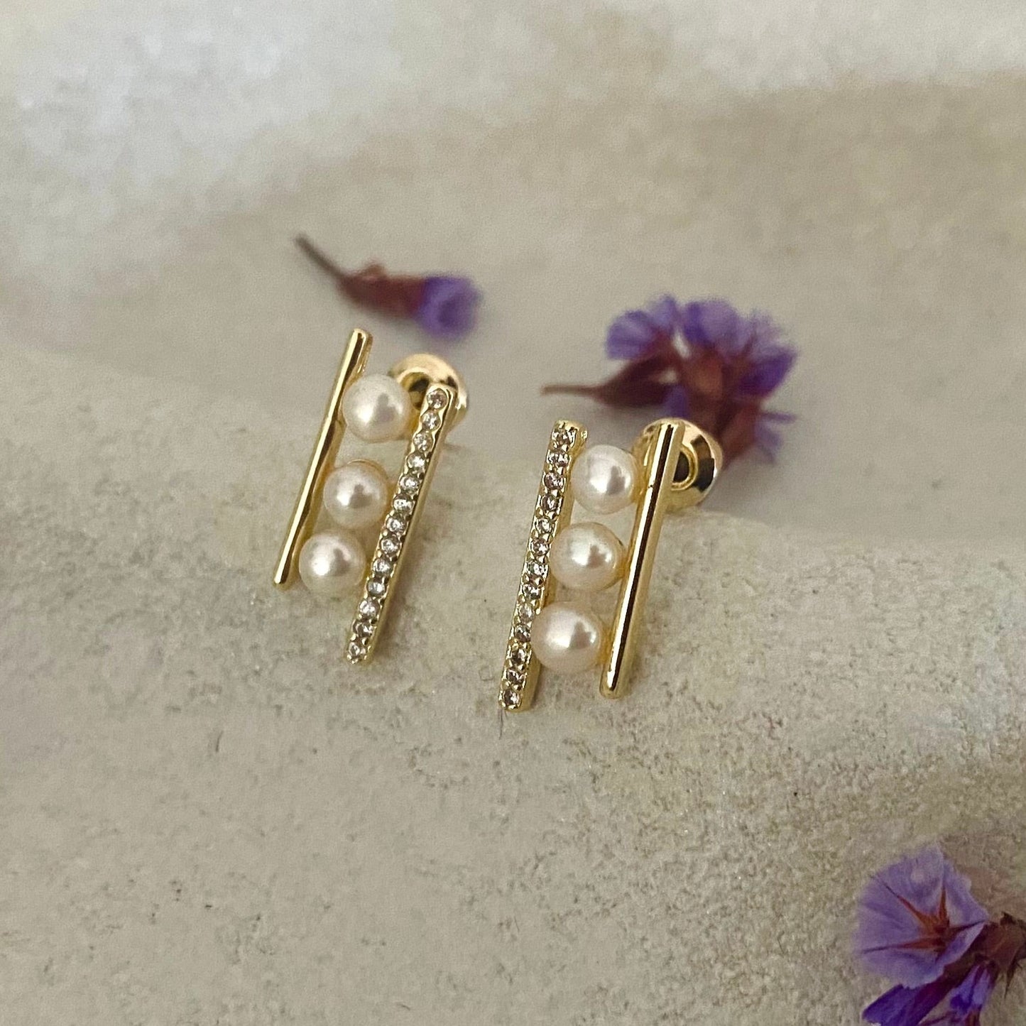 Triple tiny freshwater pearl earrings