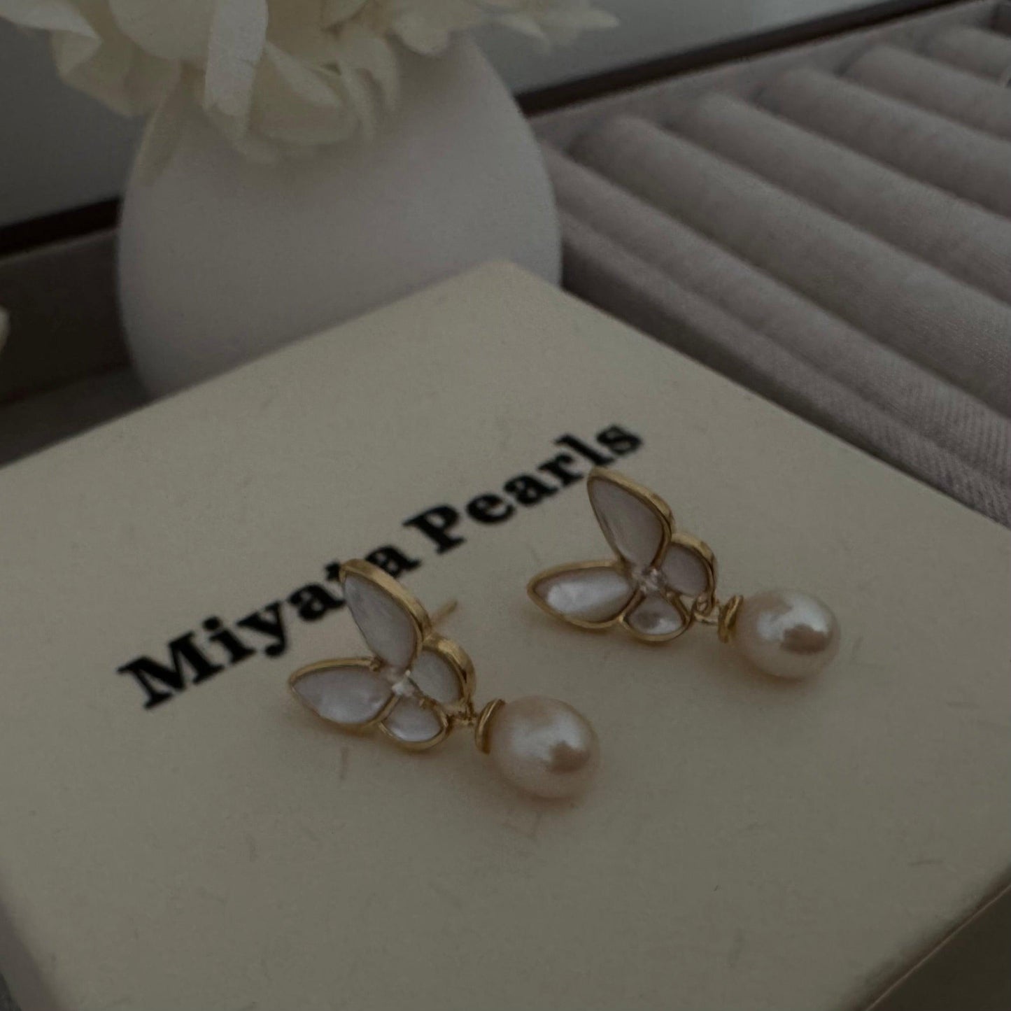 Butterfly Grace Pearl drop earrings