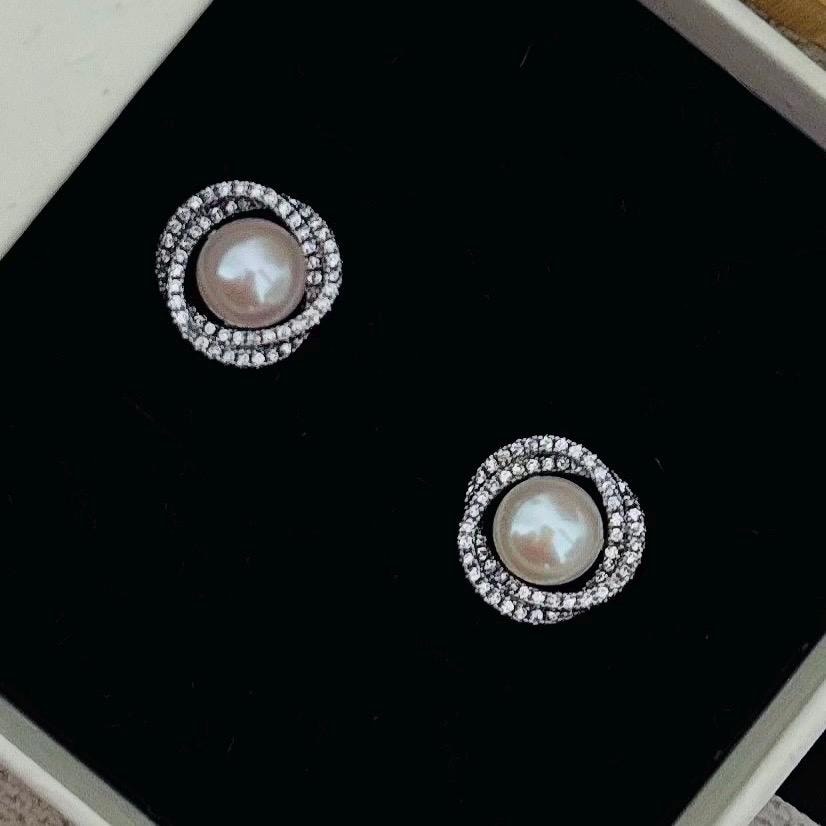 silver freshwater pearl earrings, cz stud earrings, natural pearls stud earrings, bridesmaid earrings, gift for her, wedding jewellery