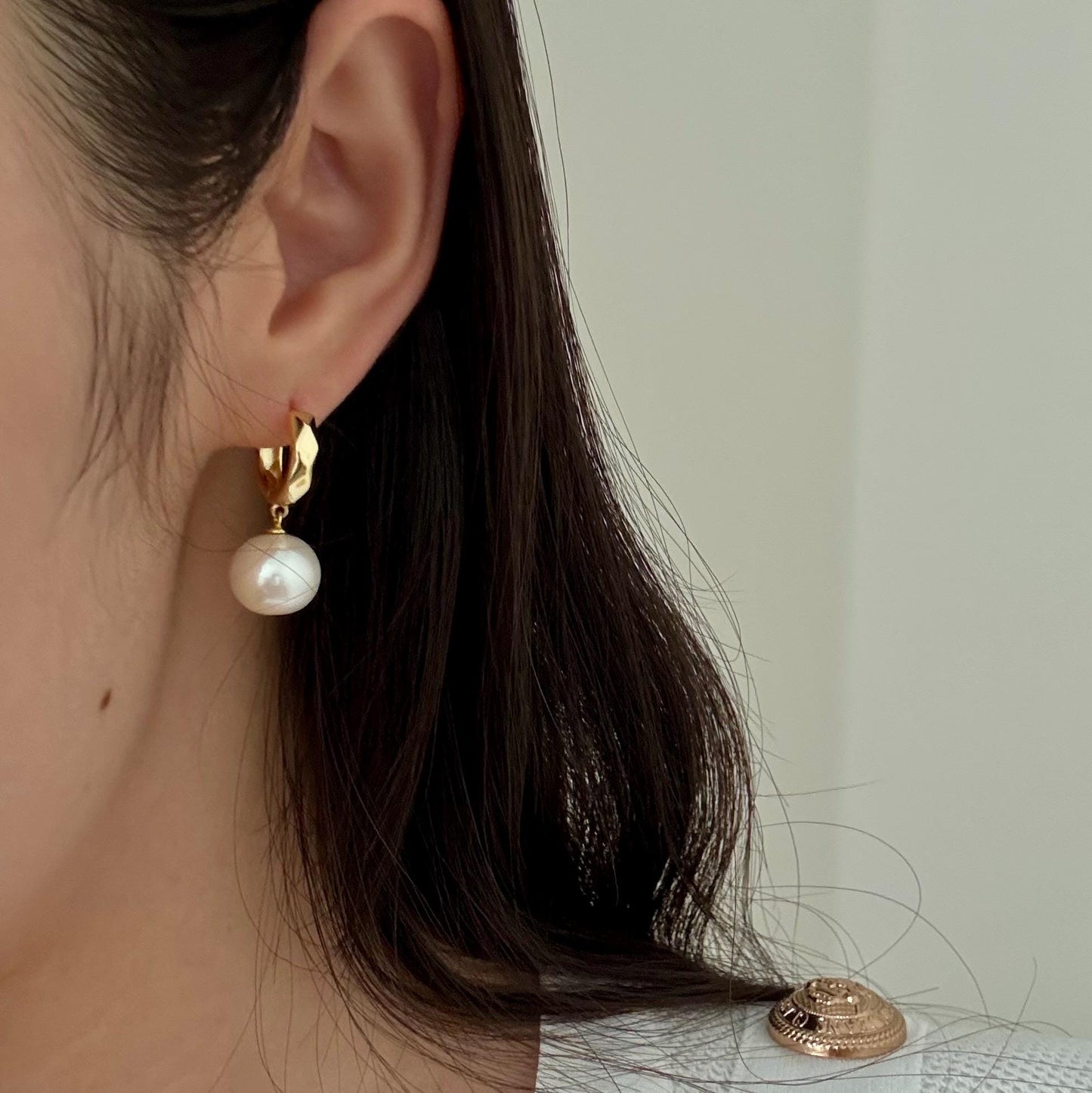 Freshwater Pearls Drop Hoop Earrings in gold-plated sterling silver, 5A quality, natural round pearls, bridal earrings, wedding jewellery