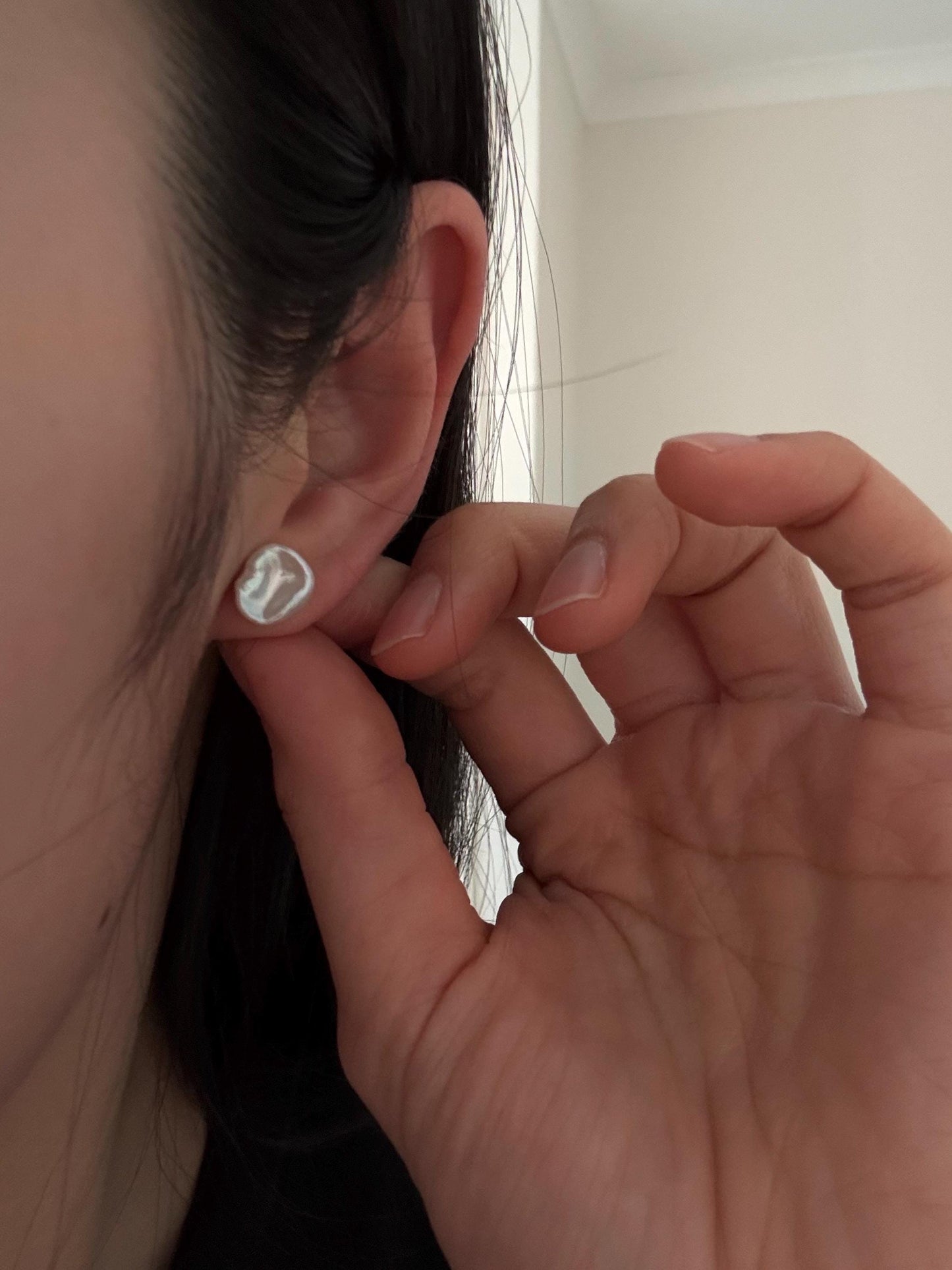 Delicate minimalist keshi freshwater pearl stud earrings with 925 sterling silver