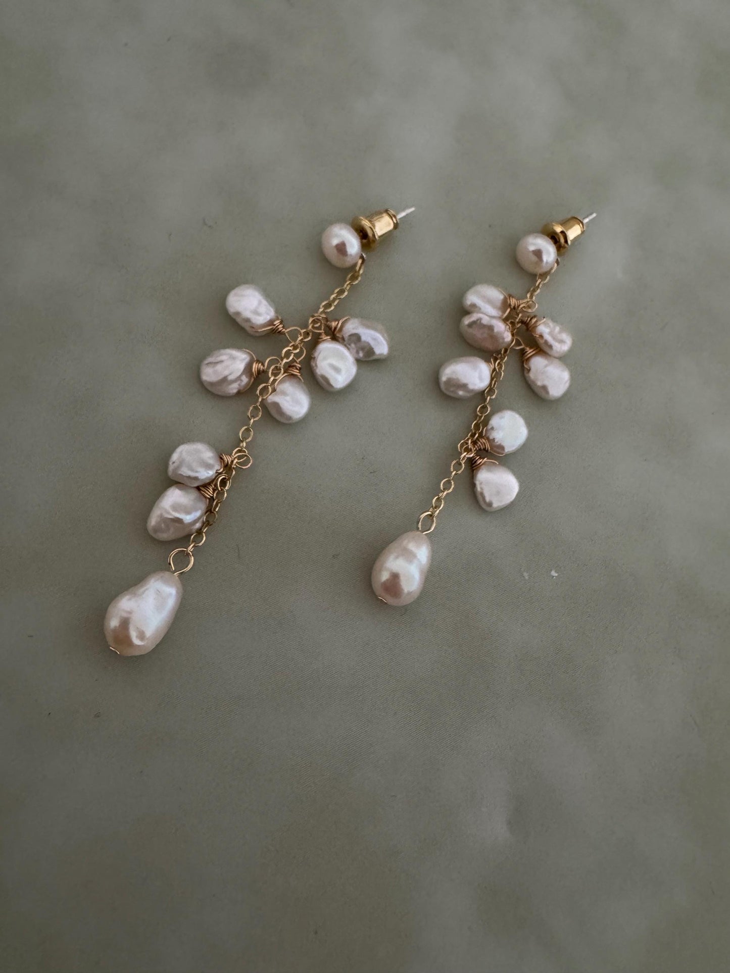 Keshi Freshwater Pearl Drop Earrings gold, gift for her, handmade baroque pearl jewellery, statement earrings