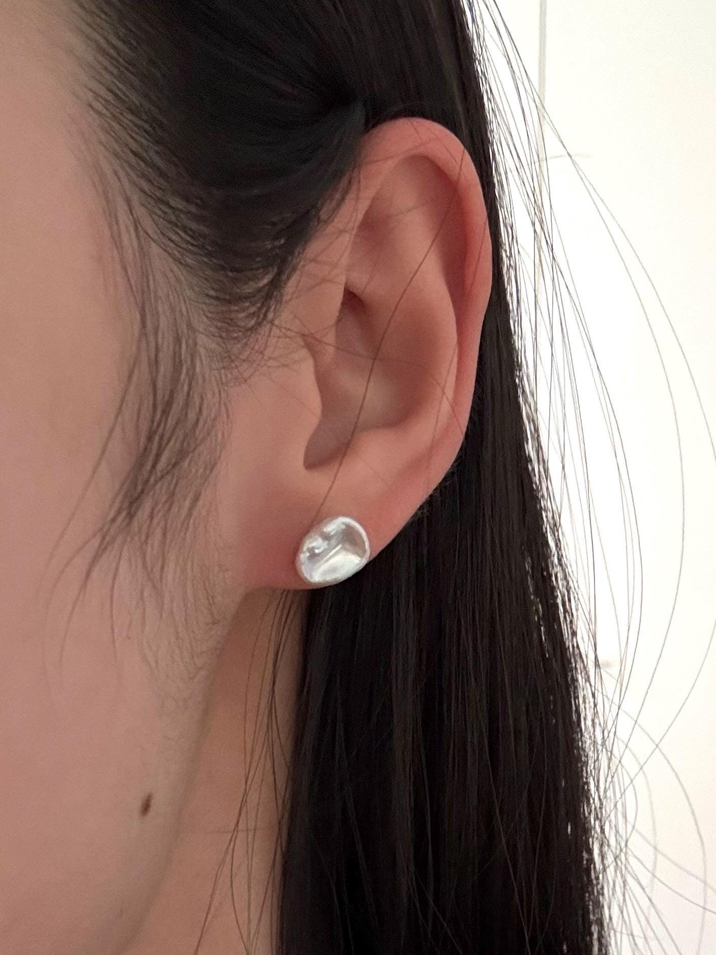 Delicate minimalist keshi freshwater pearl stud earrings with 925 sterling silver