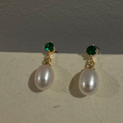 Green CZ Freshwater Pearl Dangle Earring