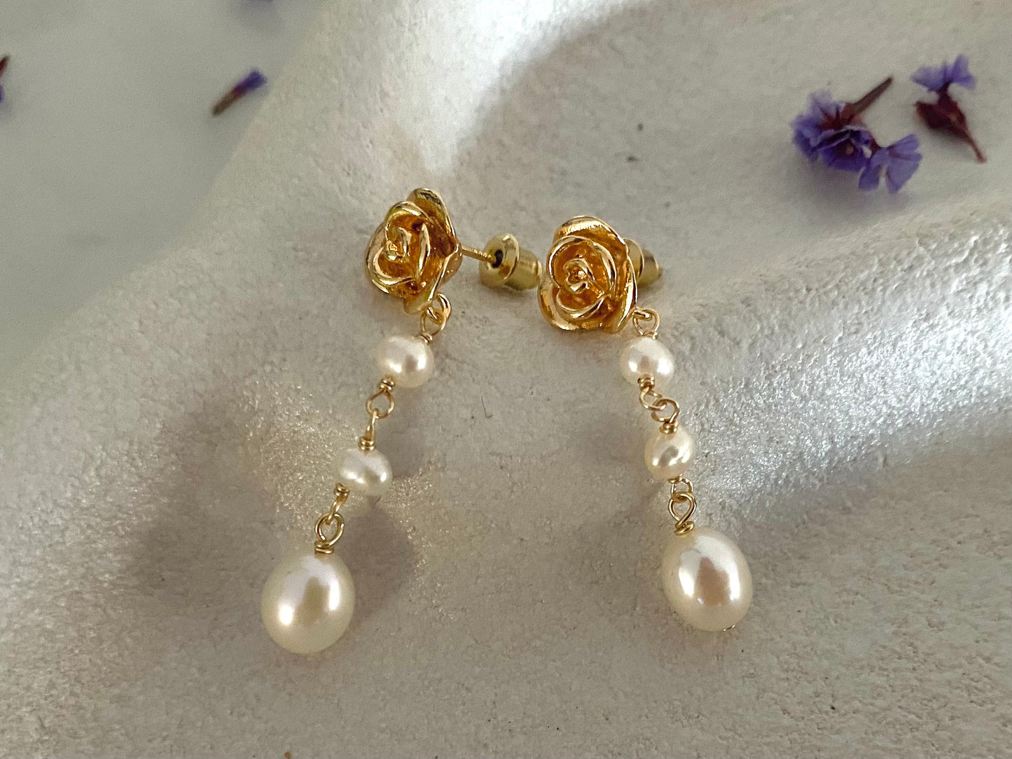Rose with Pearls Earrings