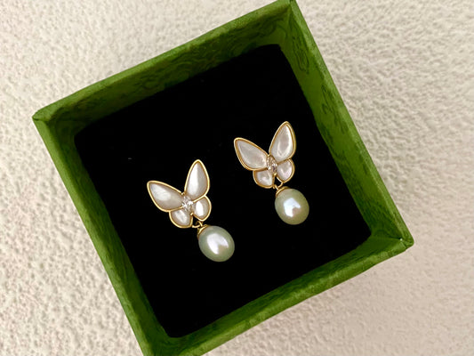 Butterfly Grace Pearl drop earrings