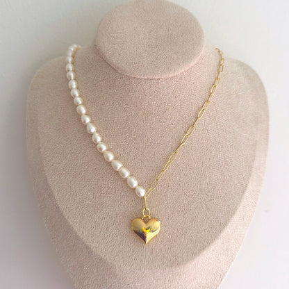 Genuine Freshwater Pearl Necklace with gold filled heart