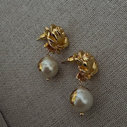 Vintage Floral Natural Pearl Dangle Earrings