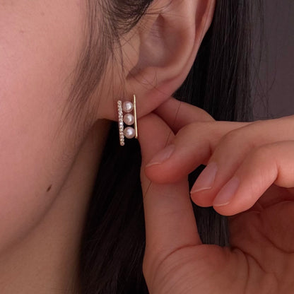Triple tiny freshwater pearl earrings