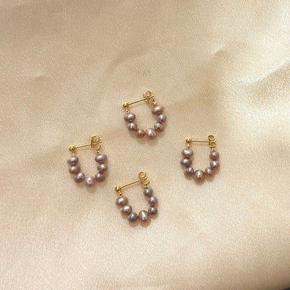 Genuine Purple Freshwater Pearl Hoop Earrings