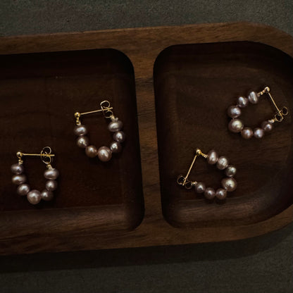 Genuine Purple Freshwater Pearl Hoop Earrings