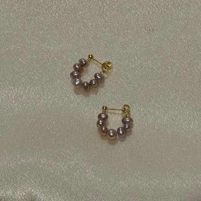 Genuine Purple Freshwater Pearl Hoop Earrings