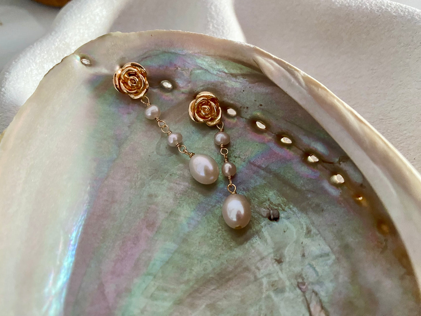 Rose with Pearls Earrings