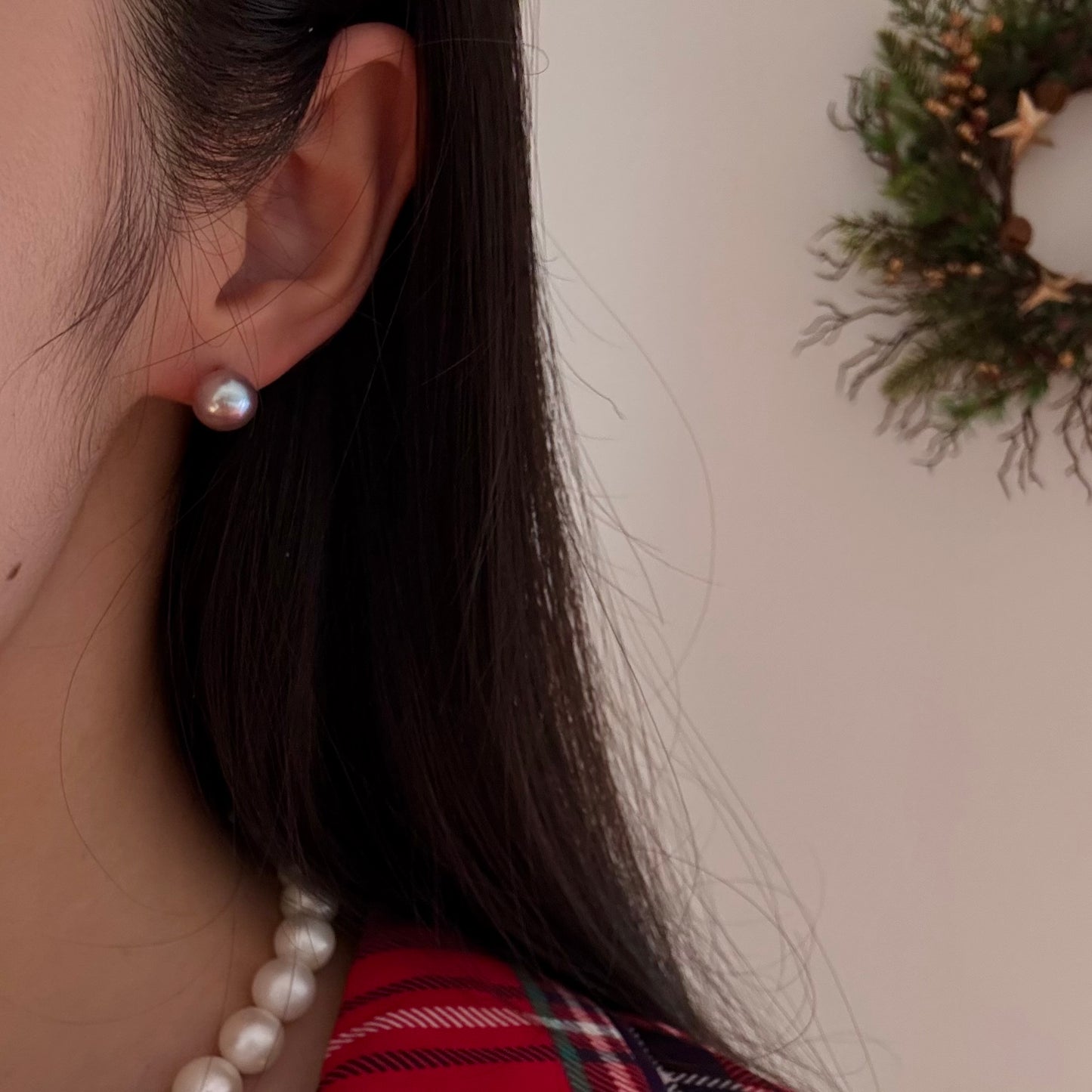 Large purple pearl stud earrings