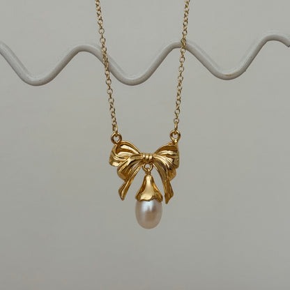 Knot Bow Pearl Pendant Necklace – Elegant Pearl Jewellery Gift