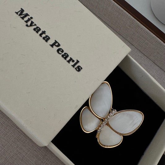 Large Genuine Shell Butterfly Brooch, Sparkling CZ Detail