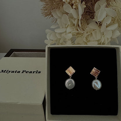 Small coins baroque pearl dangle earrings