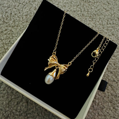 Knot Bow Pearl Pendant Necklace – Elegant Pearl Jewellery Gift