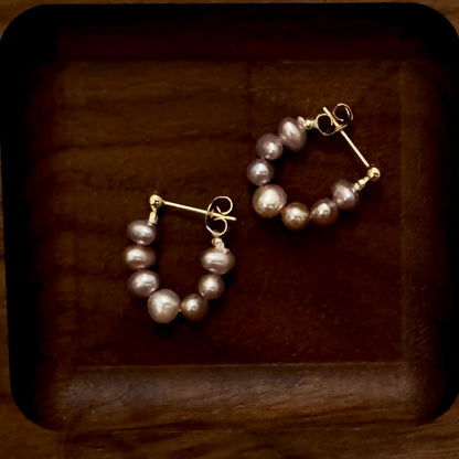 Genuine Purple Freshwater Pearl Hoop Earrings