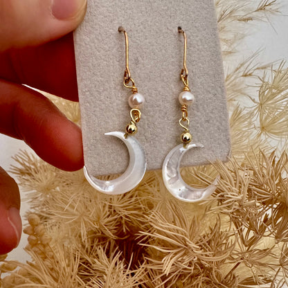 Shell moon with Freshwater pearl drop earrings