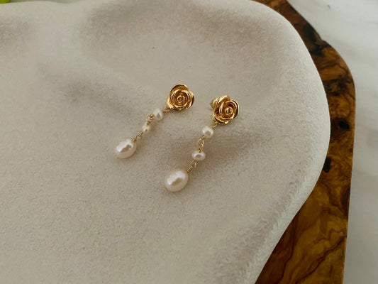 Rose with Pearls Earrings