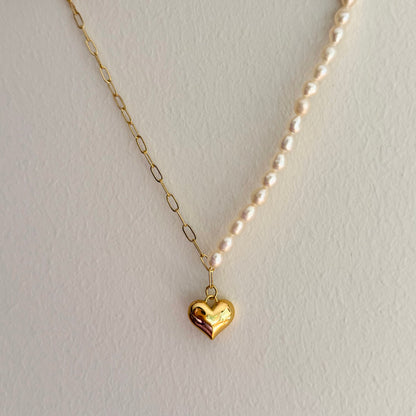 Genuine Freshwater Pearl Necklace with gold filled heart