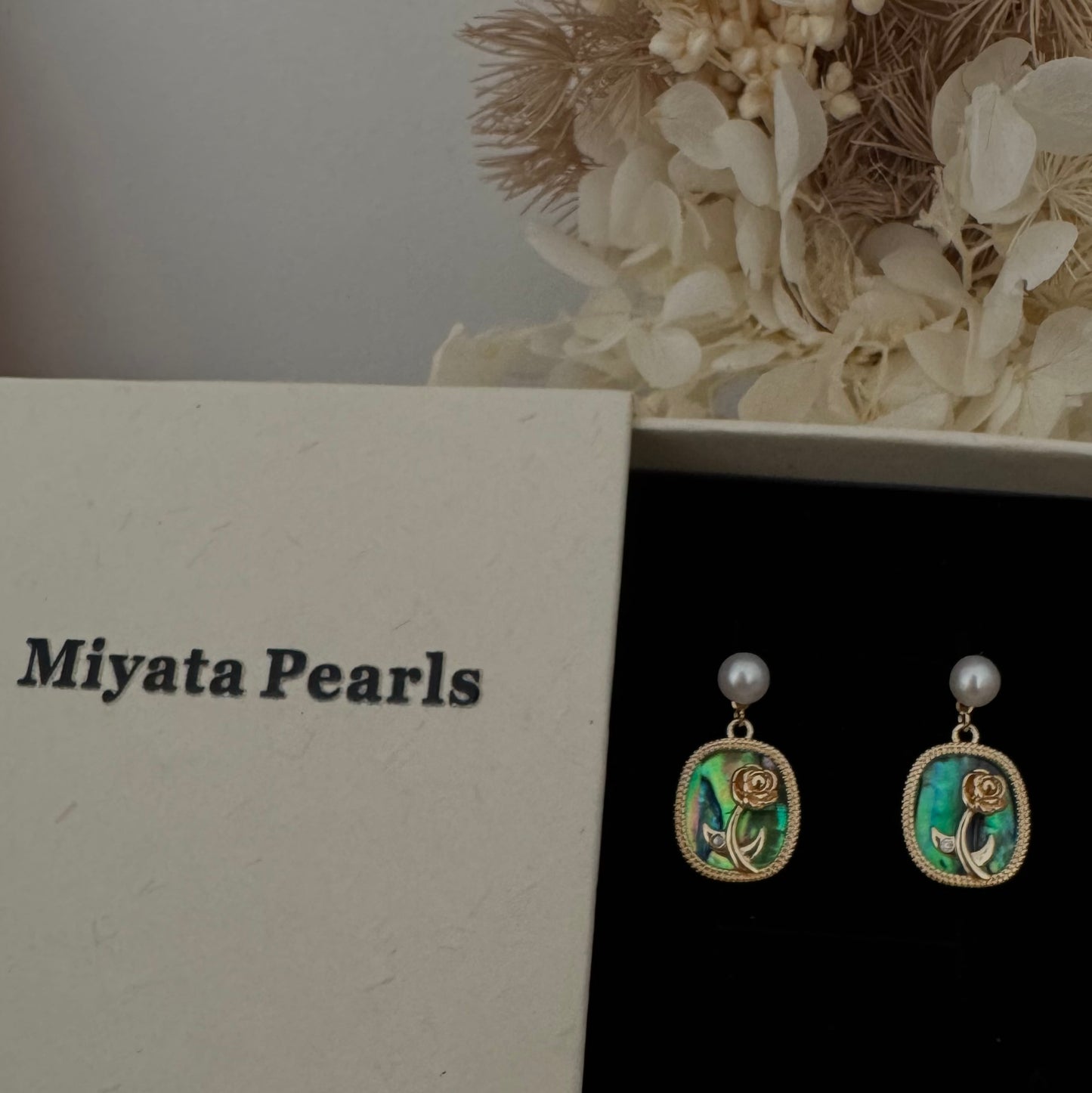 Pearl & Abalone Shell Stud Earrings – Gold-Filled Rose Accent