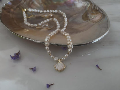 Shell Pedants with Freshwater Baroque Pearl Necklace