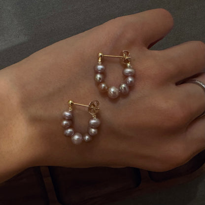 Genuine Purple Freshwater Pearl Hoop Earrings
