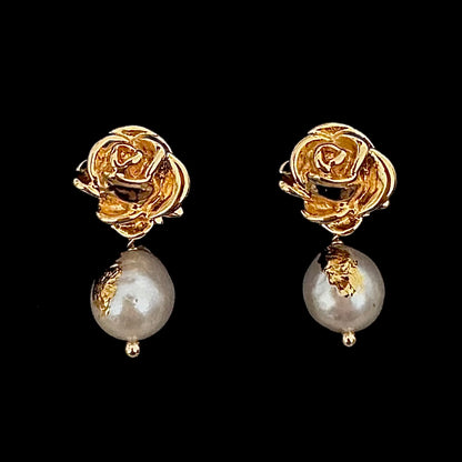 Vintage Floral Natural Pearl Dangle Earrings