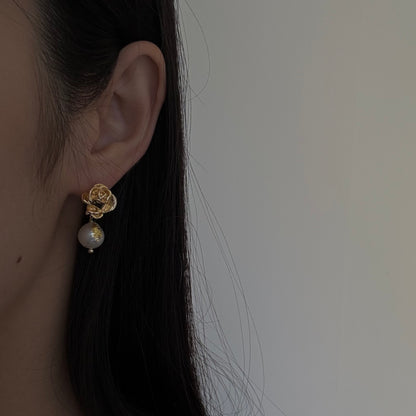 Vintage Floral Natural Pearl Dangle Earrings