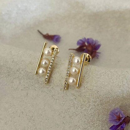 Triple tiny freshwater pearl earrings