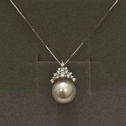 Premium 11-12mm Bridal Pearl Pendant Necklace – 925 Silver Crown Accent