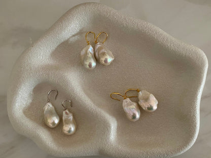 Large Baroque Pearl Drop Earrings, Baroque freshwater pearls, gold plated sterling silver metal, gift for women, bridal and wedding gifts