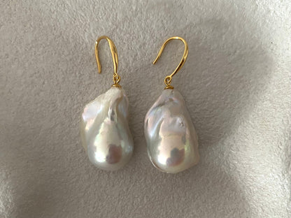 Large Baroque Pearl Drop Earrings, Baroque freshwater pearls, gold plated sterling silver metal, gift for women, bridal and wedding gifts