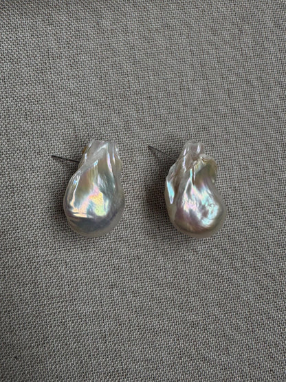 Large Baroque Pearl Drop Earrings, Baroque freshwater pearls, gold plated sterling silver metal, gift for women, bridal and wedding gifts