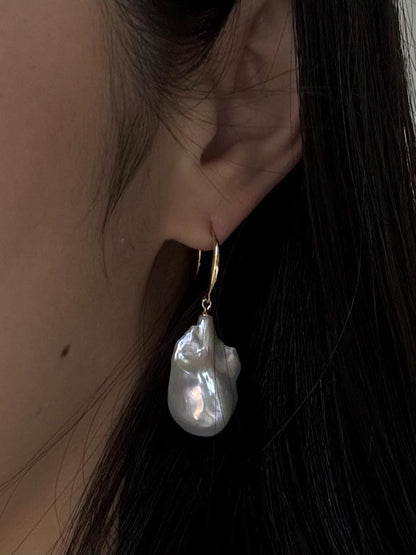 Large Baroque Pearl Drop Earrings, Baroque freshwater pearls, gold plated sterling silver metal, gift for women, bridal and wedding gifts