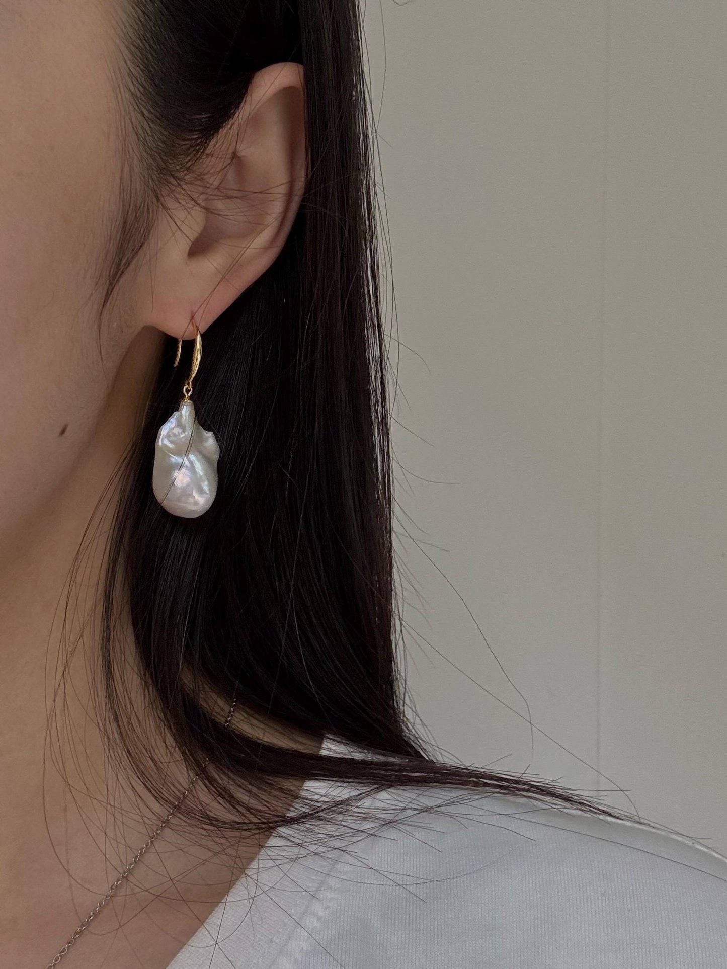 Large Baroque Pearl Drop Earrings, Baroque freshwater pearls, gold plated sterling silver metal, gift for women, bridal and wedding gifts