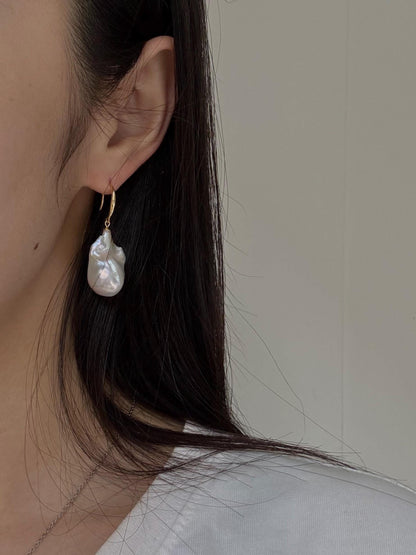 Large Baroque Pearl Drop Earrings, Baroque freshwater pearls, gold plated sterling silver metal, gift for women, bridal and wedding gifts