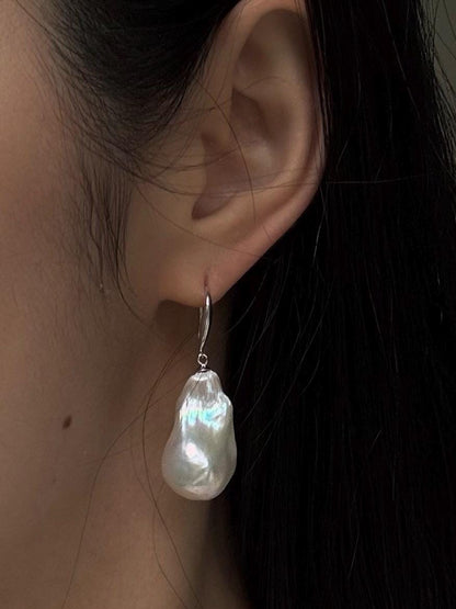 Large Baroque Pearl Drop Earrings, Baroque freshwater pearls, gold plated sterling silver metal, gift for women, bridal and wedding gifts