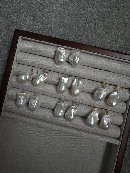 Large Baroque Pearl Drop Earrings, Baroque freshwater pearls, gold plated sterling silver metal, gift for women, bridal and wedding gifts