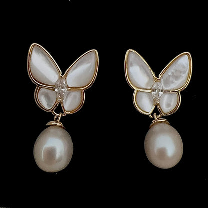 Butterfly Grace Pearl drop earrings