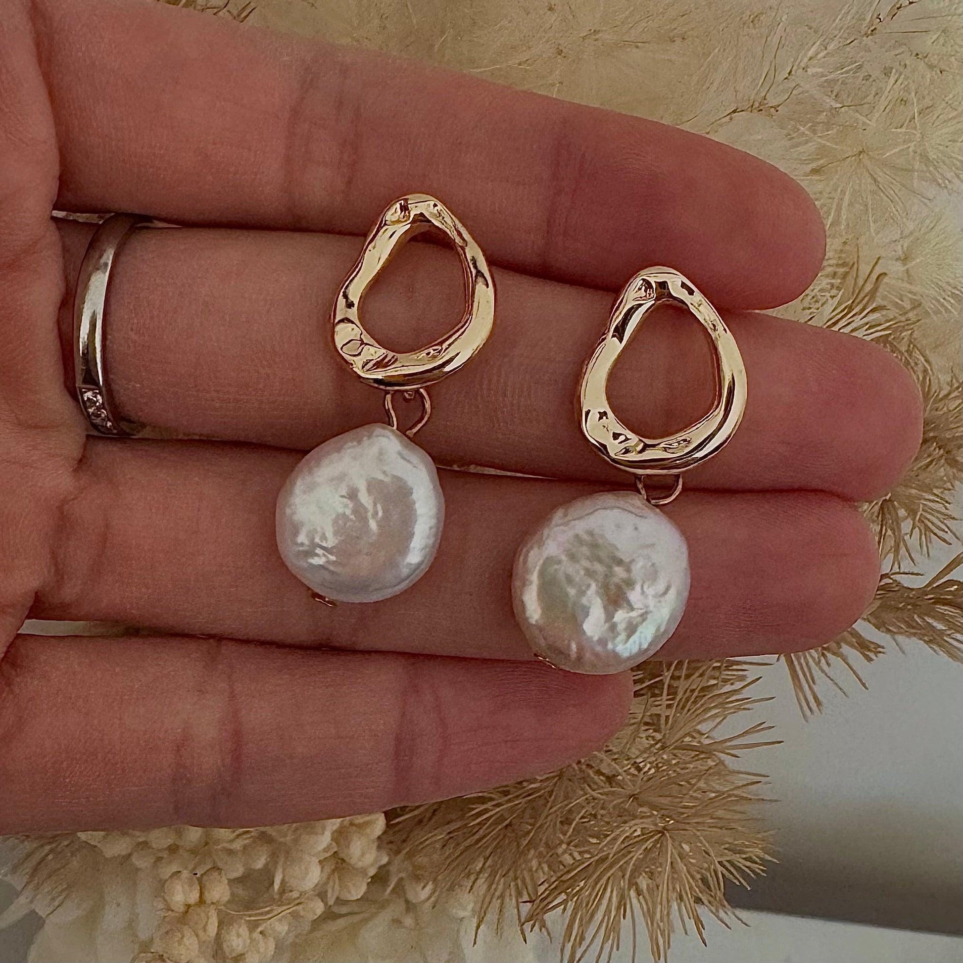 Coin baroque dangle earrings